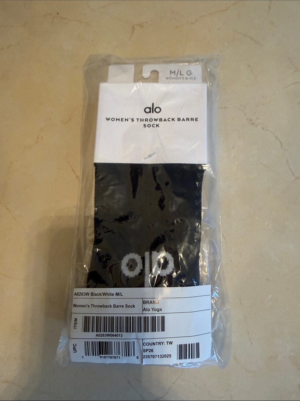 ALO Yoga Black and White Women's Throwback Barre Sock